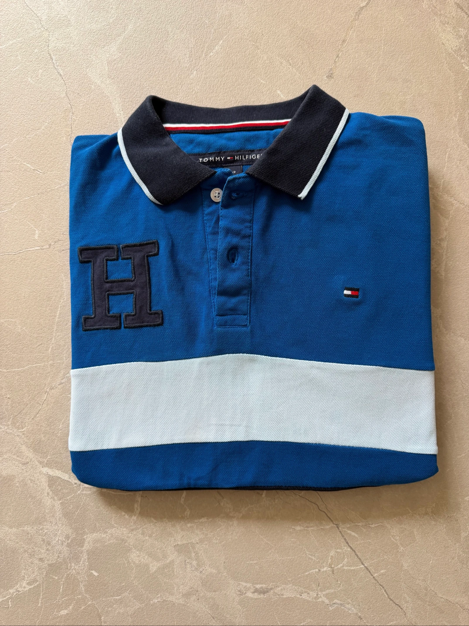 Polo Tommy Hilfiger colorblock bleu navy - Taille S